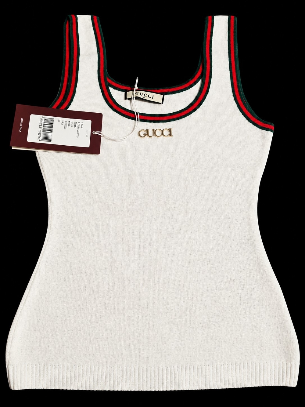 Gucci Women's White Tank Top with Signature Red-Green Trim